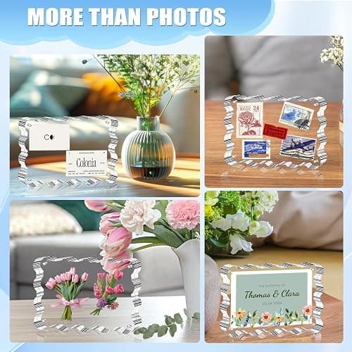 Aheroi 4x6 Acrylic Picture Frames, 3 Pack Clear Scalloped Acrylic Photo Frame Freestanding Magnetic Picture Frames for Desktop, Transparent Thickened Double Sided Picture Frame, Exclusive Shape Design thumbnail 6