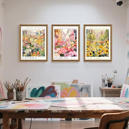 Ovczax Framed Flower Market Wall Art, Colorful Flowers Canvas Wall Decor, Travel Poster Decorative Picture Set - 3 Framed floral wall art, Suitable for Living Room Bedroom Dining Room 16" x 12" thumbnail 3