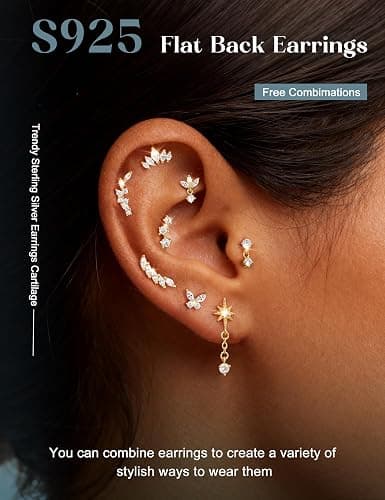 LOLIAS Hypoallergenic Cartilage Earrings for Women Flat Back-925 Sterling Silver Post Stud Flatback Earrings for Sensitive Ears-20G Ear Crawler Climber Cartilage Earring Tragus Conch Helix Piercing Jewelry thumbnail 2