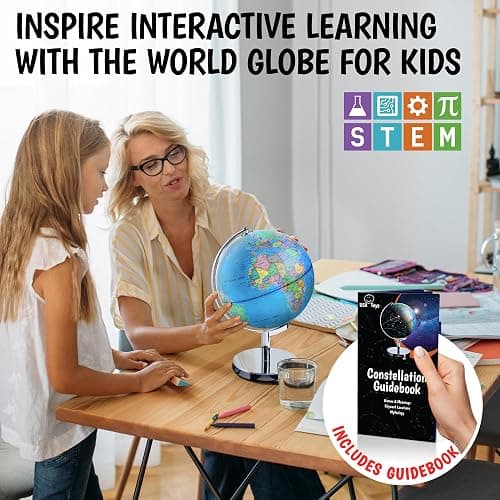 USA Toyz Illuminated Globe for Kids Learning- 3-in-1 STEM Globes of the World with Stand, Constellation Map, Built-in LED Night Light Desk Globe Lamp, Non-Tip Metal Base, 9.75” Tall, 7 Inch Diameter thumbnail 3