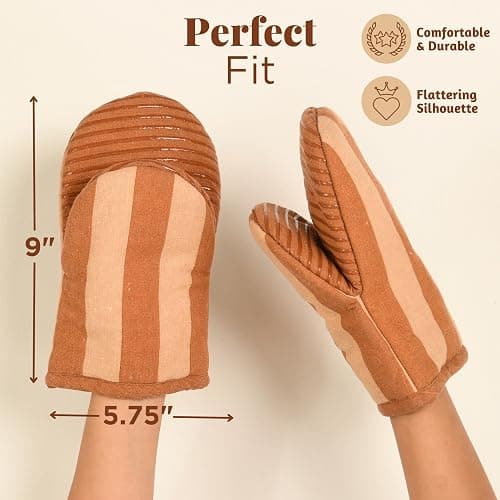 Folkulture Mini Oven Mitts Heat Resistant | (5.75x9) Set of 2 Orange Oven Mittens | Short Oven Gloves with Hanging Loop, Oven Mits | Kitchen Mittens for Home, Small Oven Accessories for Baking thumbnail 2