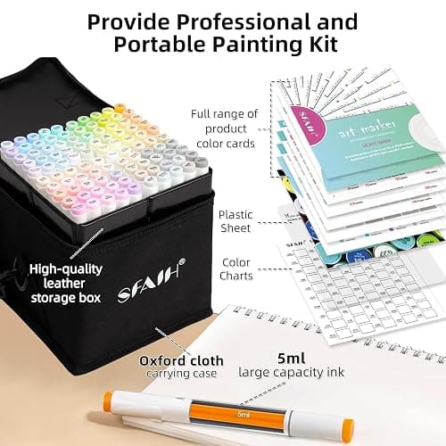 SFAIH Art Pastel Alcohol Markers Brush & Fine Tip - 101 Dreamy Colors | Seamless Blending Markers for Adult Coloring Illustration, Shoulder Strap & Storage Case, Colorless Blender, Gift for Artist thumbnail 4