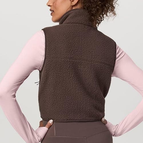 Yioaga Cropped Fleece Vest Women Sleeveless Stand Collar Zip Up Sherpa Jacket Fall Winter Warm Coats Outerwear with Pockets thumbnail 2