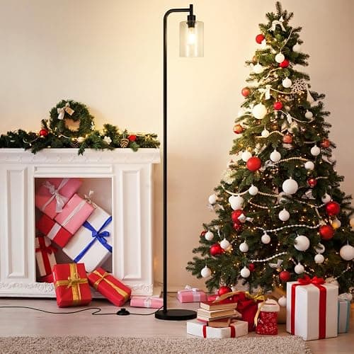 Ziisee Industrial Floor Lamp with Glass Shade - Black, LED Bulbs, Foot Pedal Switch, Easy Assembly thumbnail 8