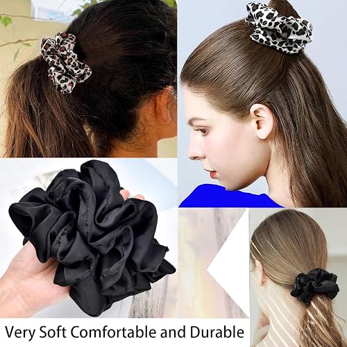Satin Scrunchies for Women and Girls Satin Hair Ties Scrunchies for Thick Hair or Thin Hair Curl Hair Soft and Durable hair ties no damage (12cm/4.7in) (6 Solids + 4 Leopard)] thumbnail 4