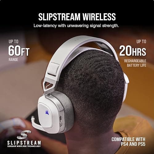 Corsair HS80 RGB Wireless Multiplatform Gaming Headset - Dolby Atmos - Lightweight Comfort Design - Broadcast Quality Microphone - iCUE Compatible - PC, Mac, PS5, PS4 - White thumbnail 5