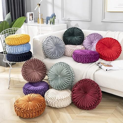 HLOVME Throw Pillow for Couch Decorative 3D Pumpkin Round Velvet Cushion for Sofa Bed Chair Floor 15"X15", Light Purple thumbnail 7