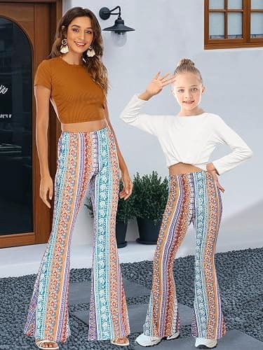 WSPLYSPJY Women's Print Stretch Bell Bottom Flare Palazzo Pants Trousers thumbnail 2