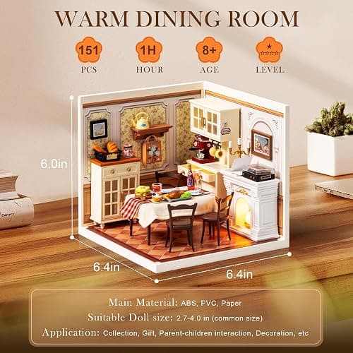 Rolife Super Creator-DIY Plastic Miniature House for Adults, Mini Blocks Model Kit Building Set for Teens 8-12, DIY Crafts/Hobbies/Building Blocks Toys for Teens&Adults (Warm Dining Room) thumbnail 2