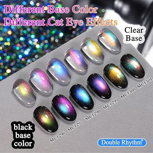 Double Rhythm Cat Eye Gel Nail Polish Set of 6 Same Color Same Bottle 0.5 Oz Shimmer Glitter with Magnet Holographic Reflective Magnetic UV Nail Polish Kit at Home (Holographic Rainbow-T6-88) thumbnail 4