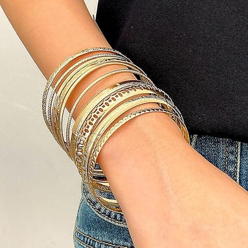 Uwiyo 10-12 Stück Gold Armreif für Damen, Stapelbare Gold Armband Böhmen Manschette Armreif Indischer Armbänder Schmuck für Frauen Mädchen thumbnail 4