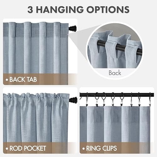 MIULEE Thick Linen Curtains 96 Inches Long Light Blue Semi Sheer for Farmhouse/Living Room/Bedroom, Linen Textured Light Filtering Window Privacy Drapes with Back Tab Rod Pocket, 42Wx96L, Set of 2 thumbnail 5