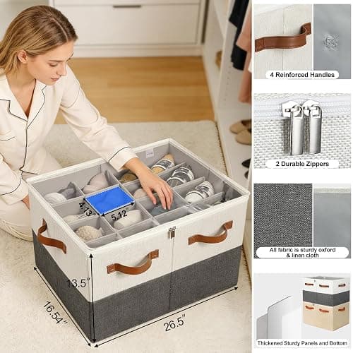 TOPIA HOME Shoe Organizer for Closet, Foldable Shoe Box with Adjustable Dividers and Clear Cover, Space Saving Shoe Storage Organizer Cabinet with Reinforced Handles, Fits 16 Pairs TP09WG thumbnail 3