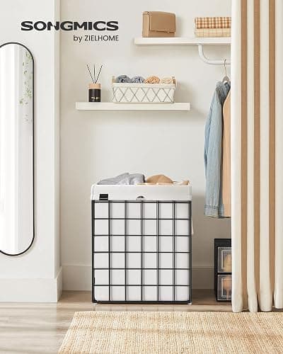 SONGMICS Laundry Hamper, 23.8 Gal. (90L) Laundry Basket, Collapsible Clothes Hamper, Black and White ULCB190W01 thumbnail 4