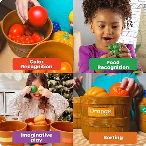 Learning Resources Farmer's Market Color Sorting Set - Pretend Play Food Sets for Kids Kitchen, Color Sorting Toys, Plastic Fruit and Vegetable Toy for Kids Kitchen Set, Play Food for Toddlers 1-3 thumbnail 4