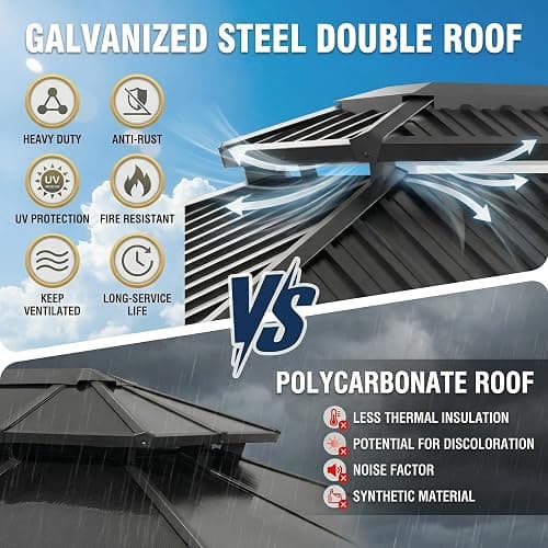 HOTEEL 10x12 Hardtop Gazebo On Clearance with Galvanized Steel Double Roof,Heavy Duty Gazebo with Flame-Retardant Curtain & Netting, Aluminum Frame Outdoor Canopy for Patio, Party, Black thumbnail 5