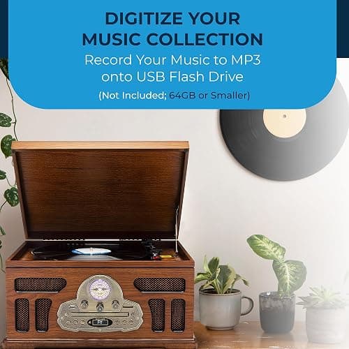 SoundBeast All-in-One Turntable with 3-Speed Record Player, Bluetooth, CD, Cassette Tape, AM/FM Radio, USB, Built-in Speakers, Handmade Wooden Exterior thumbnail 5