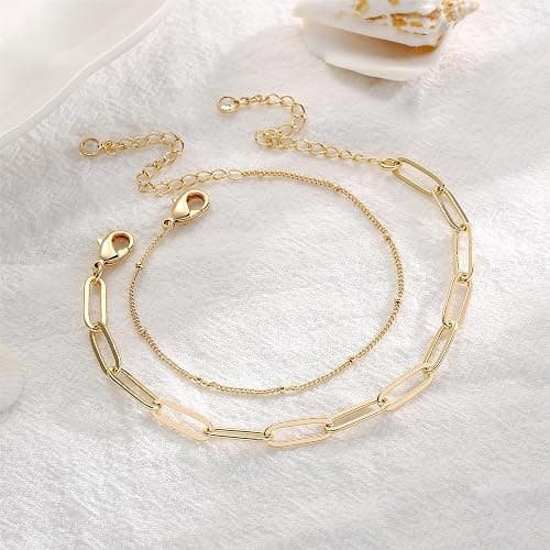 Dainty Gold Bracelets for Women, 14K Gold Plated Adjustable Layered Beads Bracelet Cute Evil Eye Oval Chain Pearl Bar Turtle Gold Bracelets for Women Jewelry thumbnail 5