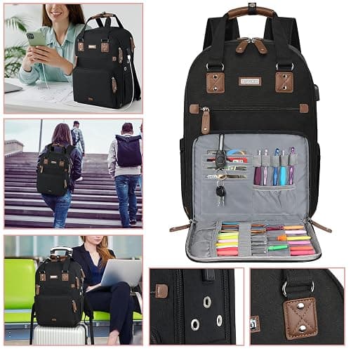 SINVICKO Crochet Bag, Knitting Bag Backpack and Totes Organizer with USB Charging Port, Large Yarn Storage Tote Bag thumbnail 7