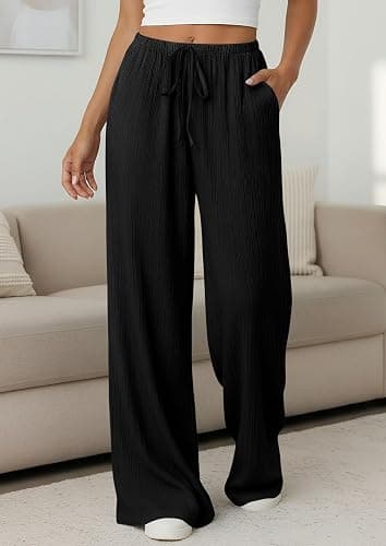 PRETTYGARDEN Womens Palazzo Pants Summer Fashion 2026 High Waisted Wide Leg Drawstring Flowy Beach Trousers with Pockets thumbnail 3
