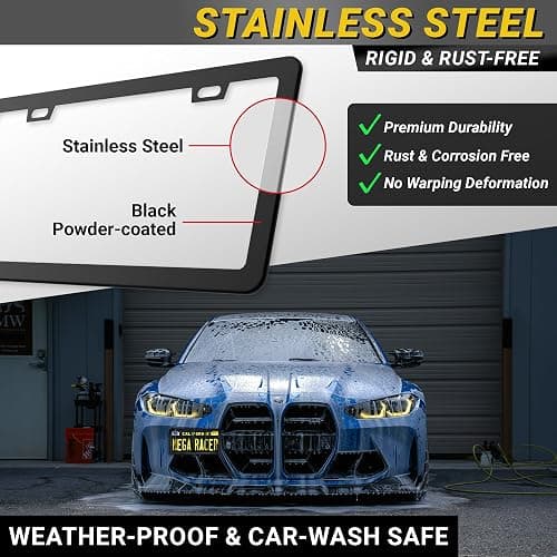 Premium Slim Matte Black License Plate Frame – 1 Piece, Rust-Free Stainless Steel & Rattle-Free, Street Legal, Universal with Screw Caps, Thin Edged Metal Front or Rear Car Tag Holder for Men & Women thumbnail 5