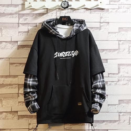 GURUNVANI Japan Style Patchwork Hoodies Men Characters Streetwear Hoodie Men Sweatshirt thumbnail 2