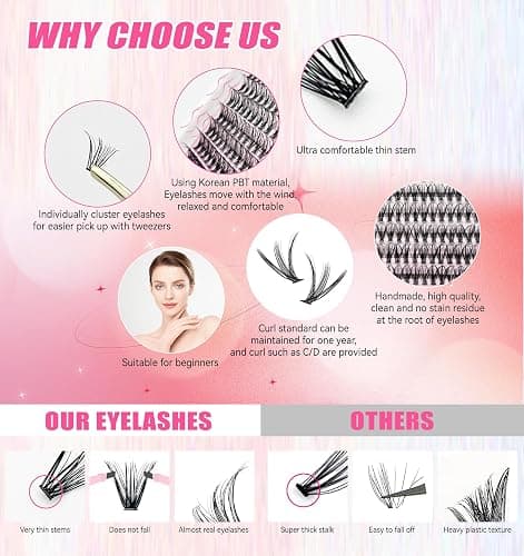 Charmily DIY Lash Clusters Kit – 280pcs Volume Lashes clusters, D Curl Soft Wispy Lash extension kit 40D+50D Mix 9-16mm Eyelash Cluter Glue Bond Seal & Remover and tweezers, Easy At-Home Application thumbnail 9
