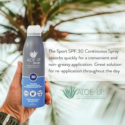Aloe Up Sport Continuous Spray Sunscreen SPF 30 - Broad Spectrum UVA/UVB Sunscreen Protector for Face and Body - With Aloe Vera Gel - Fast Absorbing Sheer Formula - Reef Safe - Fragrance-Free - 6 Oz thumbnail 7