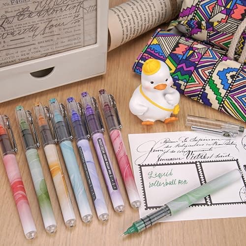 WRITECH Liquid Ink Rollerball Pens: Multi Colored 0.5mm Extra Fine Point Tip Rolling Roller Ball Pen 8ct Assorted Colors for Journaling Smooth Writing Note Taking No Bleed & Smudge & Smear thumbnail 8