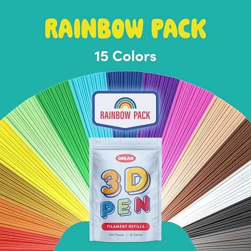 300 x ORKAN 3D Pen Filament Refills | Only Compatible with The 3Doodler Start+ | 15 Rainbow Colors | 6" x 2.5mm PCL Eco-Filament Strands | Safe for Kids | Only for 3Doodler Start+ 3D Pen thumbnail 3