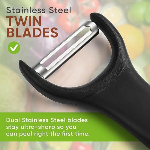 Spring Chef Swivel Vegetable Peeler & Y Potato Peeler for Kitchen with Soft Grip Handles and Ultra Sharp Stainless Steel Blades, Perfect for Veggie, Fruit, Carrot, Apple - Dishwasher Safe - Black thumbnail 6