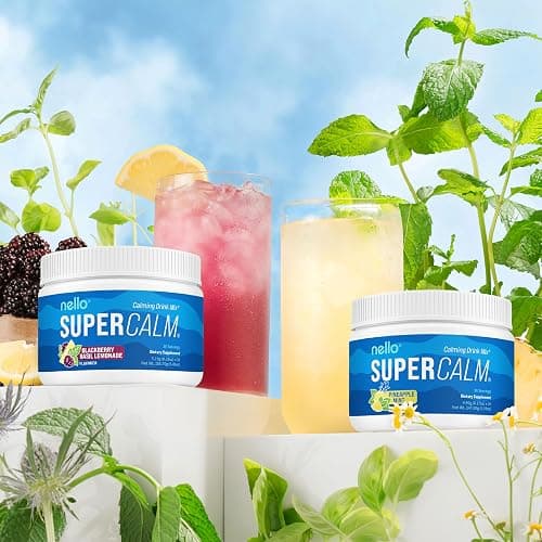 Nello Supercalm Powdered Drink Mix Tub, Cortisol Reducer* and Sleep Aid Supplement, L Theanine, Ksm-66 Ashwagandha, Magnesium Glycinate, Vitamin D 3, No Sugar, Non GMO, 30 Ct, BlackBerry Basil thumbnail 6