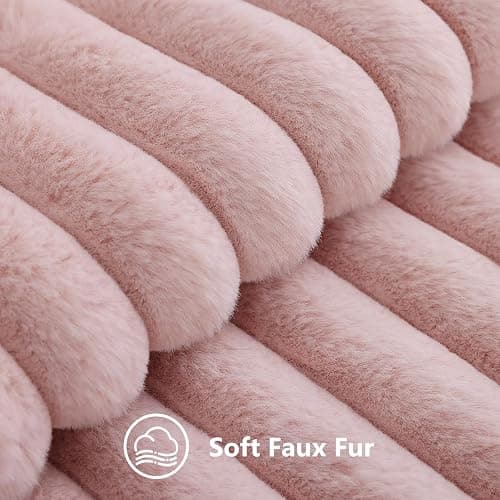 decorUhome Pink Throw Pillow Covers 16x16 Inch Set of 2, Faux Fur Velvet Decorative Pillow Covers, Fuzzy Striped Cushion Covers Pillow Cases for Sofa Couch, Living Room Home Decor thumbnail 2