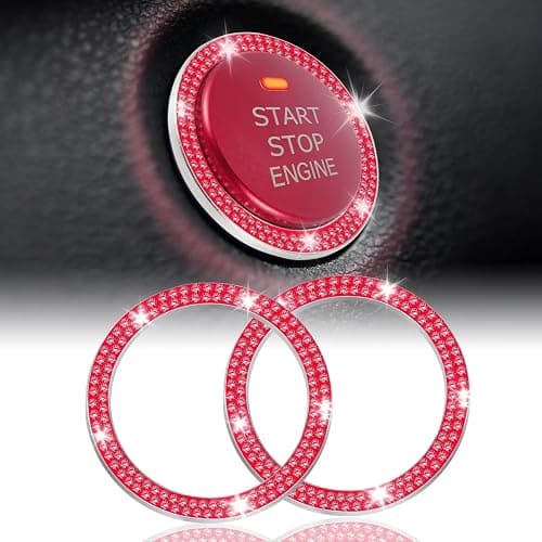 LivTee 2 PCS Crystal Double Rhinestone Car Engine Start Stop Decoration Ring, Bling Car Interior Accessories for Women, Push to Start Button Cover Sticker, Automotive Decals, Red - Image 1