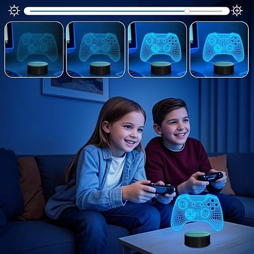 Attivolife Gamepad 3D Illusion Lamp, Controller Night Light with Remote Control + Timer 16 Color Changing Desk Lamp Kids Gamer Room Decor Plug in Best Cool Festival Birthday Gift for Boy Men thumbnail 7