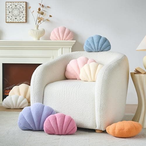 Mepherl White Seashell Throw Pillows,13 Inch Shell Shaped Pillows Decorative Throw Pillow,Soft Seashell Plush Pillow Cushion for Bed Couch Living Room Home Decor thumbnail 5
