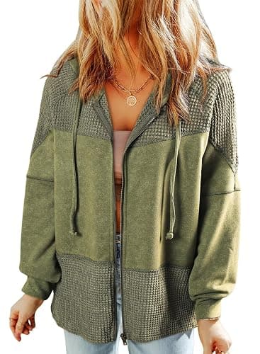 Dokotoo Waffle Knit Hoodies for Womens Zip Up Jackets 2025 Drawstring Fall Casual Jackets - Image 1