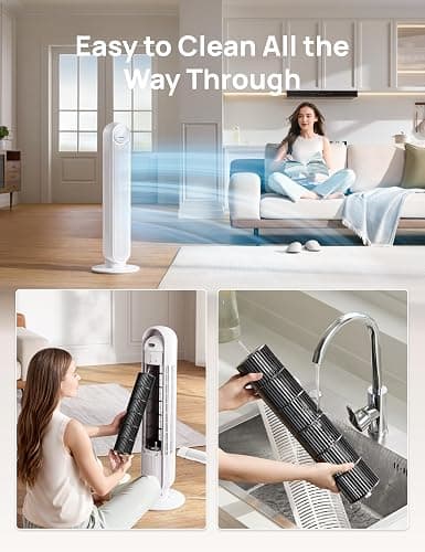 Dreo Tower Fan for Bedroom, 25ft/s Velocity Quiet Floor Fan, 90° Oscillating Fans for Indoors with 4 Speeds, 4 Modes, 8H Timer, Standing Fans, Bladeless Fan, White, Nomad One (DR-HTF007) thumbnail 7