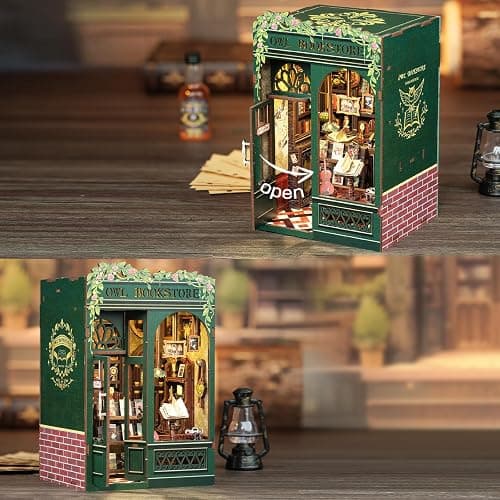 CUTEBEE Book Nook Kit - DIY Miniature House Kit for Adults, Teens and Beginners, Dollhouse Booknook Library Tiny House Bookshelf Decor 3D Wooden Puzzle, Gifts for Family, Friends (Owl Bookstore) thumbnail 7