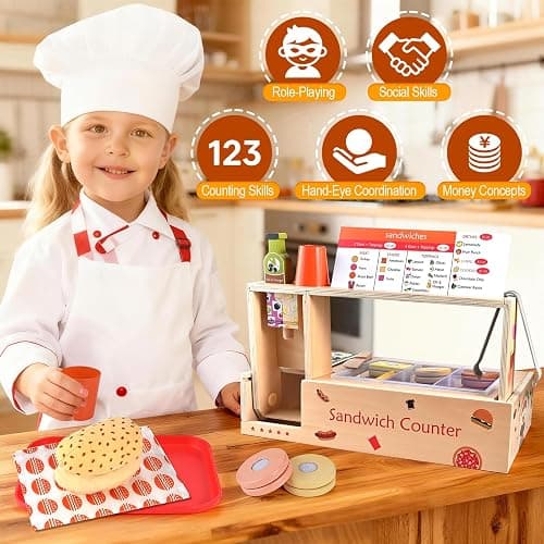 Wooderma Wooden Toys for 3+ Year Old, Sandwich Burger Counter 50 Pcs thumbnail 5