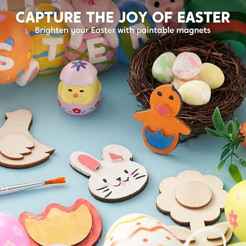 JOYIN 12 Wooden Magnet Creativity Arts & Crafts Painting Kit for Kids, Decorate Your Own Painting Gift for Halloween Crafts, Birthday Parties and Family Crafts, Party Favors for Boys Girls thumbnail 2