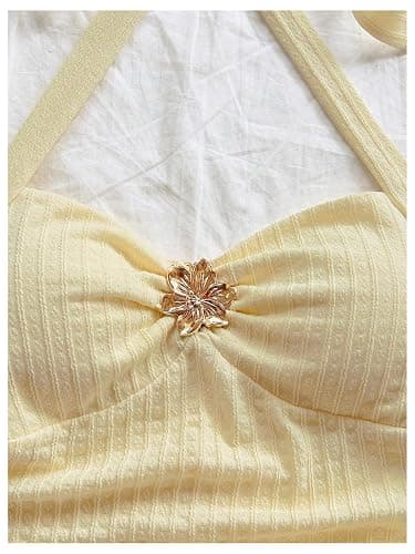 SOLY HUX Women's V Neck Halter Tops Open Back Y2k Ruched Floral Metal Summer Going Out Cami Tops thumbnail 4