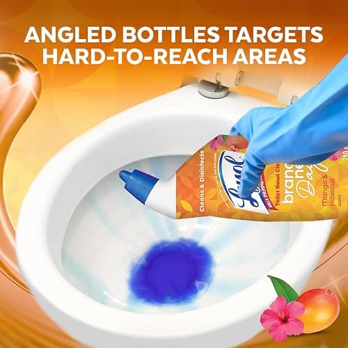 Lysol Brand New Day Toilet Bowl Cleaner, Disinfectant Gel, 710 mL | Removes Hard Water & Rust Stains, Kills Germs, Angled Bottle, Mango & Hibiscus Fragrance thumbnail 4