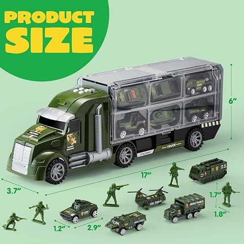 JOYIN 25 in 1 Military Kids Truck Toys for Age 3+, Toddler Boy Toys, Army Men Tanks Set with Soldier Men, Mini Battle Cars in Carrier Truck with Lights and Sounds, Christmas Great Gifts for Grandkids thumbnail 3