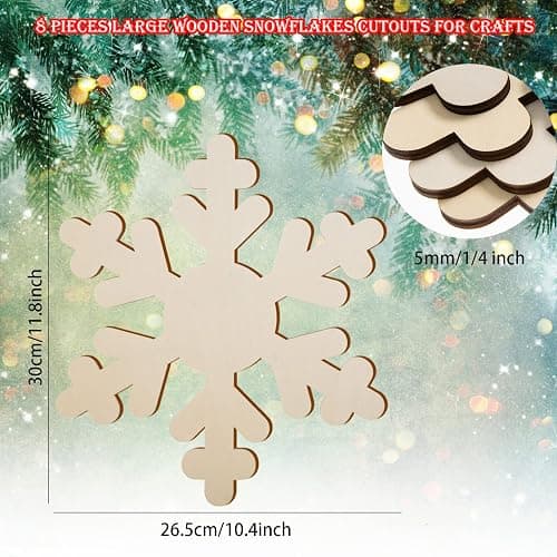 8 Pcs Large Wooden Christmas Snowflake Cutouts 12 Inch Unfinished Wood Snowflake Shape Ornaments Blank Christmas Wood Cutouts Slice Wooden Hanging Decoration for DIY Crafts Xmas Winter Decor thumbnail 3
