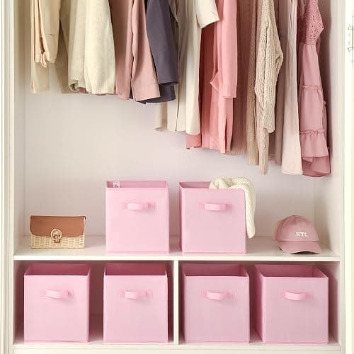 GRANNY SAYS Cube Storage Bins, 11 Inch Storage Cube Organizer, Collapsible Fabric Storage Cubes with Handle, Decorative Cube Storage Organizer for Shelves, Closet, Pink, 6-Pack thumbnail 4