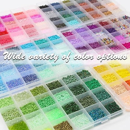 EuTengHao 57600pcs 2mm Glass Seed Beads Small Craft Beads for DIY Bracelet Necklaces Crafting Jewelry Making Supplies with Beading Needles Elastic Strings (144 Colors, 400Pcs Per Color) thumbnail 4
