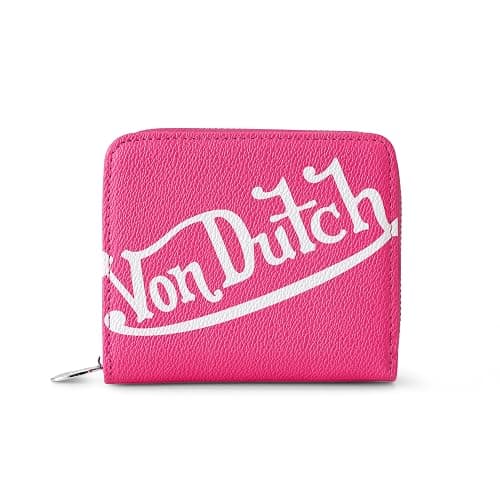Von Dutch Zip-Up Wallet with ID Window, Vegan Leather, Slim Unisex Design for Men & Women (Classic Signature, Hot Pink) - Image 1