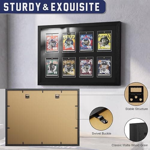 SZYUU Sports Card Display Frame with Magnetic Card Holder & Tempered Glass | Trading Card Display Case for Baseball, Basketball, Football or Hockey Cards, 8-Card Wall-Mounted Display thumbnail 4