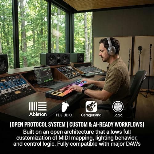 PartyKeys 36-Key Smart Piano, Portable Modular RGB MIDI Keyboard, Black | Portable RGB smart piano for guided play, music games and custom tools; connect by Bluetooth MIDI, USB-C or PartyStudio thumbnail 5
